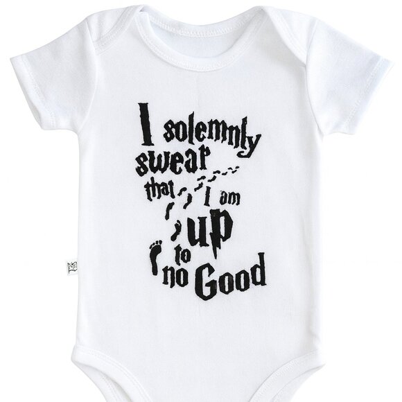 Harry Potter Baby Onesie 3-6M “Up To No Good” Bodysuit Funny Wizard Tee-KC124 - Picture 1 of 4